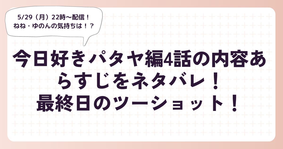 今日好きパタヤ編4話の内容あらすじをネタバレ！最終日のツーショット！