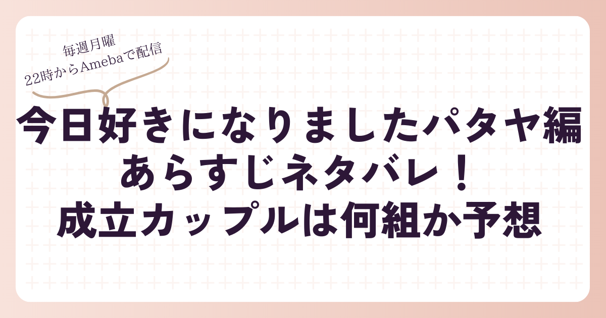 今日好きパタヤ編あらすじネタバレ！成立カップルは何組か予想